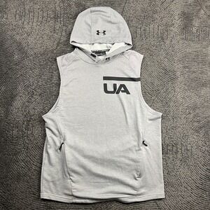 Under Armour Men's Large ColdGear Sleeveless Hoodie Gray UA Logo Fitted Pullover